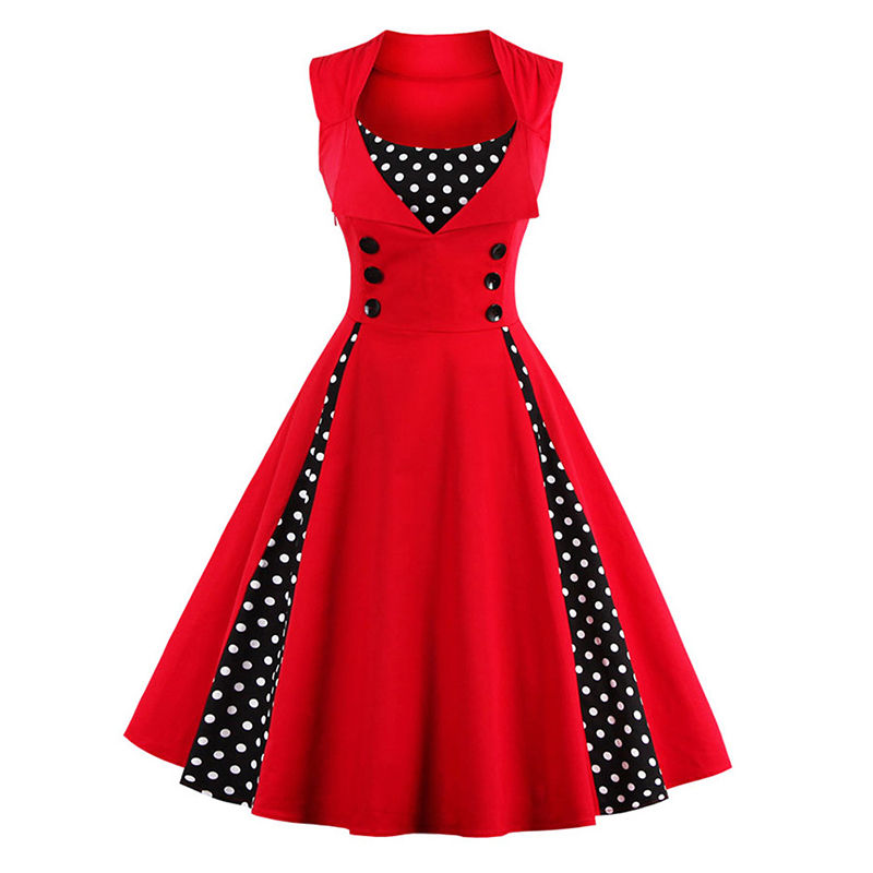 Vintage Polka Dot 50's ROCKABILLY Swing Pin Up Housewife Retro Dress