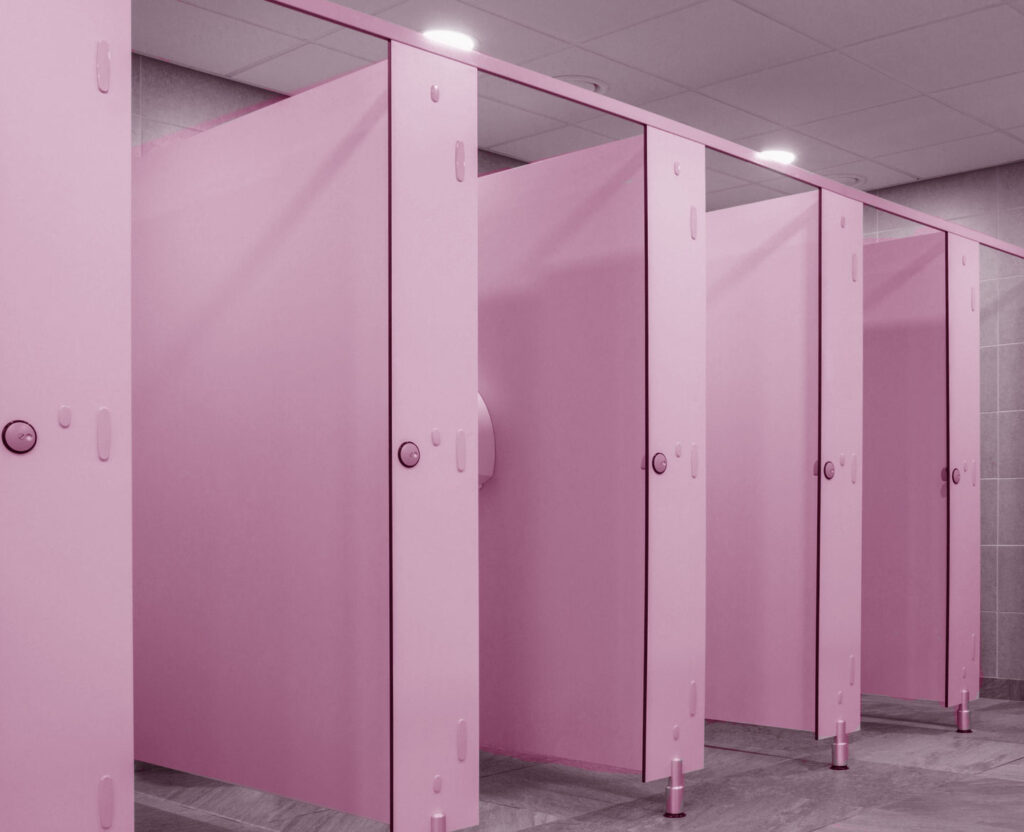 Pink toilet doors