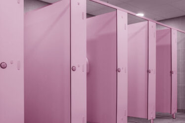 Pink toilet doors